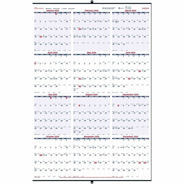 Brownline Heavyweight Yearly Wall Calendar - Yearly - 1 Year - January 2025 - December 2025 - 1 Year Single Page Layout - 24" x 36" Sheet Size - White - Paper - 1 Each