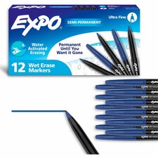 Expo Vis-A-Vis Wet-Erase Markers - Blue Ink - 1 Dozen