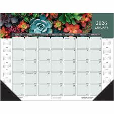 House of Doolittle Recycled Succulent/Cacti Desk Pad - Julian Dates - Monthly - 12 Month - January 2026 to December 2026 - 1 Month Single Page Layout - 22" x 17" Sheet Size - 2" x 2.38" Block - Gummed - Desk Pad - Multi - Paper - Unruled Daily Block, Holiday Listing, Reference Calendar, Printed - 1 Each
