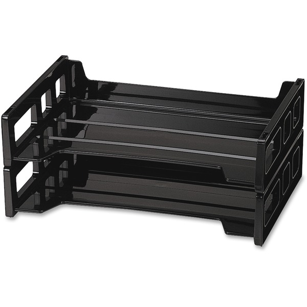 Officemate Side-Loading Desk Trays, 2PK - 2.8" Height x 13.2" Width x 9" DepthDesktop - Stackable, Durable - Black - Plastic - 2 / Pack