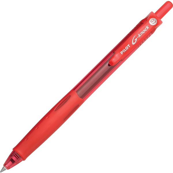 Pilot BeGreen G-Knock Retractable Gel Ink Pens - Fine Pen Point - 0.7 mm Pen Point Size - Refillable - Retractable - Red Gel-based Ink - Red Barrel - 1 Dozen