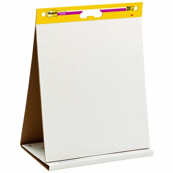 Post-it® Super Sticky Tabletop Easel Pad with Dry Erase Surface - 20 Sheets - Plain - Stapled - 18.50 lb Basis Weight - 20" x 23" - White Paper - Dry Erase, Self-adhesive, Built-in Stand, Repositionable, Resist Bleed-through, Dry Erase Surface, Cardboard Back - 1 / Pad