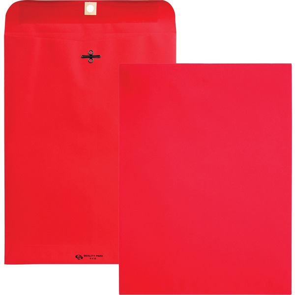 Quality Park 9 x 12 Clasp Envelopes with Deeply Gummed Flaps - Clasp - #90 - 9" Width x 12" Length - 28 lb - Clasp - Paper - 10 / Pack - Red