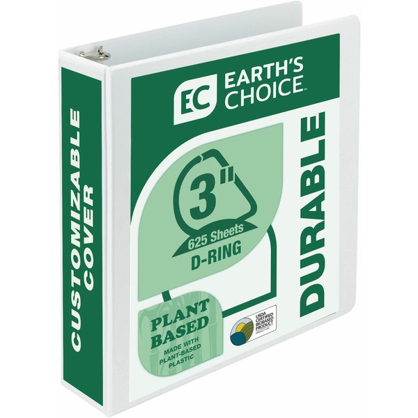 Samsill Earth's Choice Plant-Based 3 Inch 3 Ring View Binder - White - 3" Binder Capacity - Letter - 8 1/2" x 11" Sheet Size - 625 Sheet Capacity - D-Ring Fastener(s) - 2 Pocket(s) - Plastic, Chipboard - White - 1.33 lb - Recycled - Archival-safe, Clear Overlay, Reusable, Acid-free, PVC-free, Customizable Spine/Cover - 1 Each