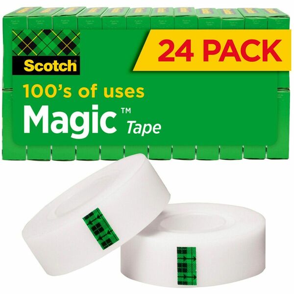 Scotch 3/4"W Magic Tape - 27.78 yd Length x 0.75" Width - 1" Core - Split Resistant, Tear Resistant - For Mending, Splicing - 24 / Pack - Matte - Clear