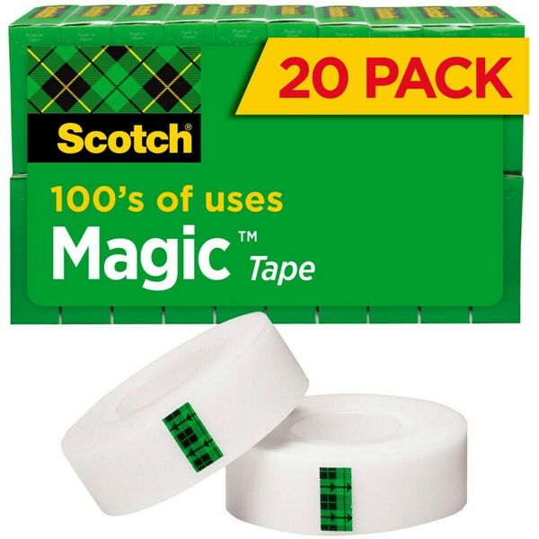 Scotch 3/4"W Magic Tape - 27.78 yd Length x 0.75" Width - 1" Core - Yellowing Resistant, Split Resistant, Tear Resistant - For Mending, Home, Office - 20 / Pack - Matte - Clear