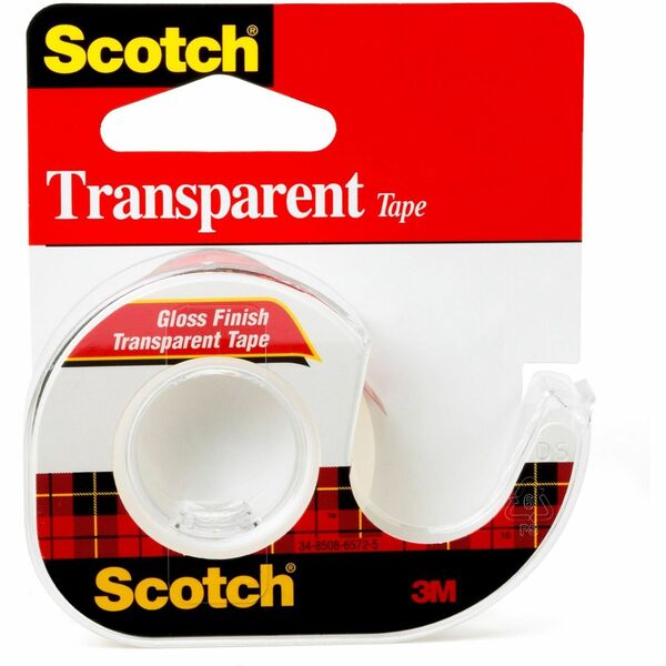 Scotch Gloss Finish Transparent Tape - 25 ft Length x 0.75" Width - 1" Core - Dispenser Included - Handheld Dispenser - Long Lasting, Stain Resistant, Moisture Resistant - For Sealing, Wrapping, Mending, Label Protection - 1 / Roll - Clear