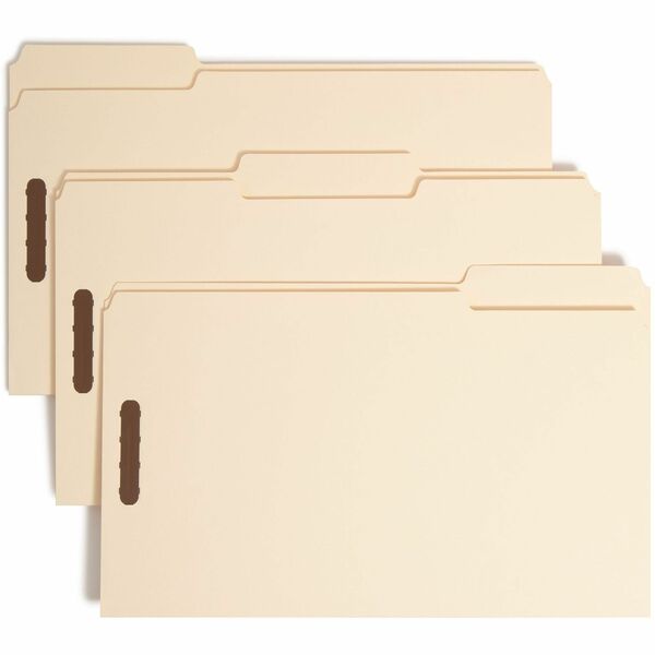 Smead 1/3 Tab Cut Legal Recycled Fastener Folder - 8 1/2" x 14" - 2 x 2K Fastener(s) - Top Tab Location - Assorted Position Tab Position - Manila - 10% Paper Recycled - 50 / Box