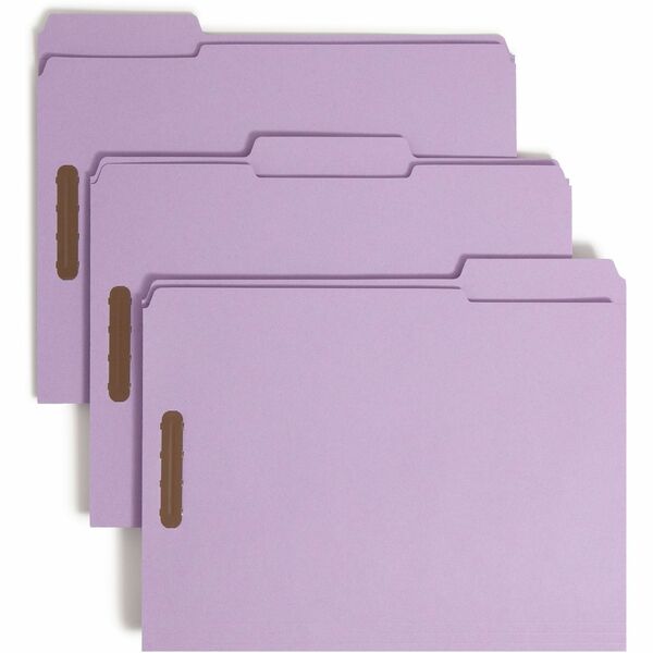 Smead 1/3 Tab Cut Letter Recycled Fastener Folder - 8 1/2" x 11" - 3/4" Expansion - 2 x 2K Fastener(s) - 2" Fastener Capacity - Top Tab Location - Assorted Position Tab Position - Lavender - 10% Recycled - 50 / Box