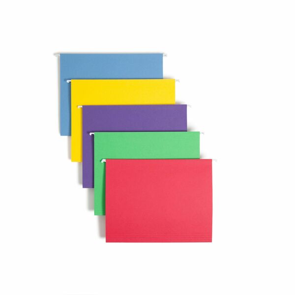 Smead 1/3 Tab Cut Letter Recycled Hanging Folder - 8 1/2" x 11" - Top Tab Location - Assorted Position Tab Position - Poly - Blue, Green, Purple, Red, Yellow - 10% Paper Recycled - 25 / Box