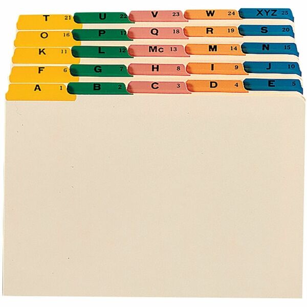 Smead Filing Guides with Alphabetic Indexing - Printed Tab(s) - Character - A-Z - Legal - 8.50" Width x 14" Length - Manila Manila Divider - Green, Pink, Blue, Salmon, Yellow Tab(s) - Recycled - 25 / Set