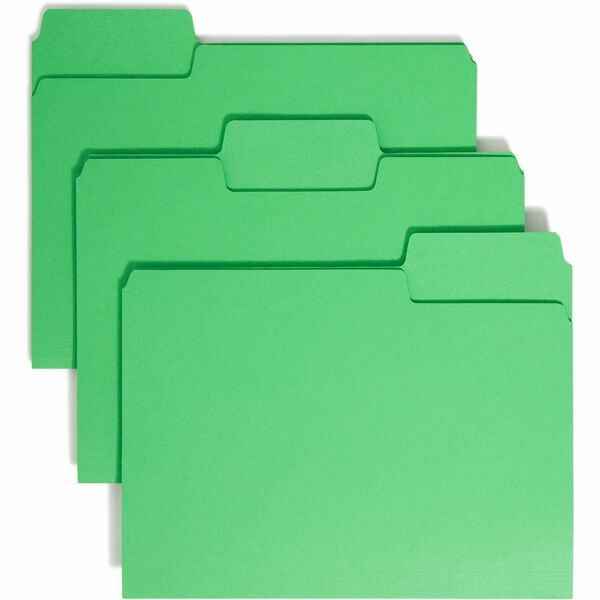Smead SuperTab 1/3 Tab Cut Letter Recycled Top Tab File Folder - 8 1/2" x 11" - 3/4" Expansion - Top Tab Location - Assorted Position Tab Position - Green - 10% Recycled - 100 / Box
