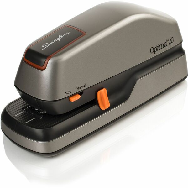 Swingline Optima 20 Electric Stapler - 20 of 20lb Paper Sheets Capacity - 210 Staple Capacity - Full Strip - 1/4" Staple Size - Front - 6 x AA Batteries - 1 Each - Silver, Black - Plastic