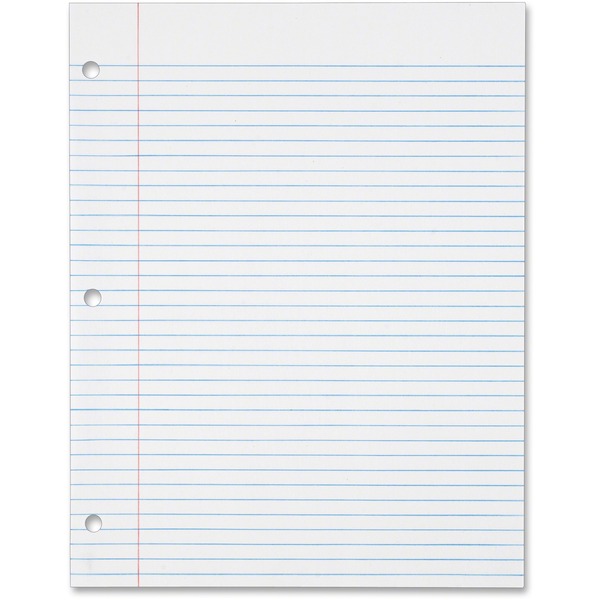 Tops Mediumweight Filler Paper - 500 Sheets - 0.31" Ruled - Ruled Red Margin - 16 lb Basis Weight - Letter - 8 1/2" x 11" - White Paper - 500 / Pack