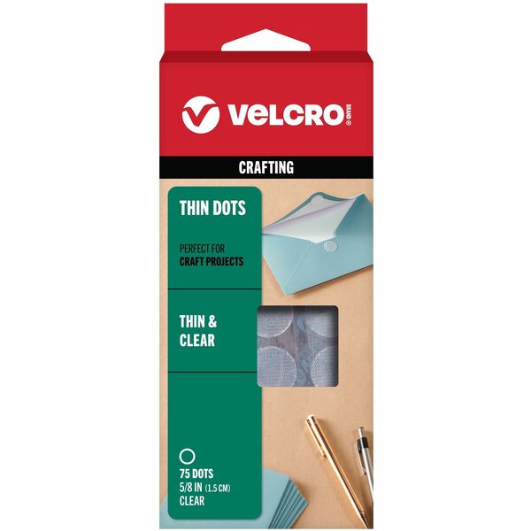VELCRO® 91302 General Purpose Thin Clear Fasteners - 0.63" Dia - Adhesive Backing - Water Resistant - For Holding, Glass, Plastic, Metal - 75 / Pack - Clear