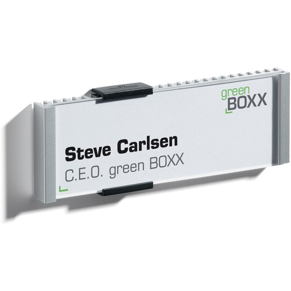 DURABLE® Wall Mounted INFO SIGN - 5-9/10" x 2-1/10" - Rectangular Shape - Acrylic, Aluminum - Updateable - Silver - 1 Pack