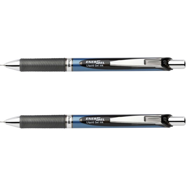 EnerGel EnerGel RTX Liquid Gel Pens - Medium Pen Point - 0.7 mm Pen Point Size - Needle Pen Point Style - Refillable - Retractable - Black Gel-based Ink - Blue Barrel - Stainless Steel Tip - 2 / Pack