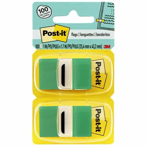 Post-it® Green Flag Value Pack - 600 x Green - 1" x 1 3/4" - Rectangle - Unruled - Green - Removable, Writable - 12 / Box