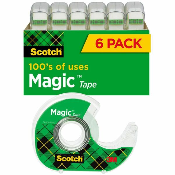 Scotch 3/4"W Magic Tape - 18.06 yd Length x 0.75" Width - 1" Core - Dispenser Included - Handheld Dispenser - Tear Resistant - For Mending, Splicing - 6 / Pack - Matte - Clear