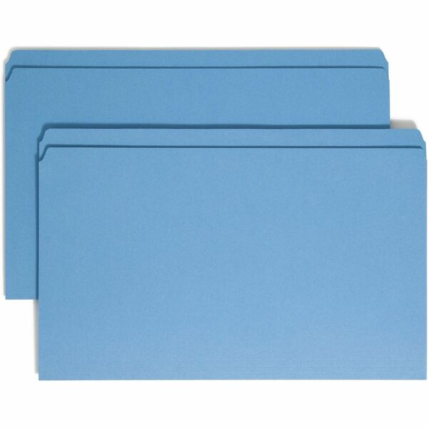Smead Colored Straight Tab Cut Legal Recycled Top Tab File Folder - 8 1/2" x 14" - 3/4" Expansion - Blue - 10% Recycled - 100 / Box