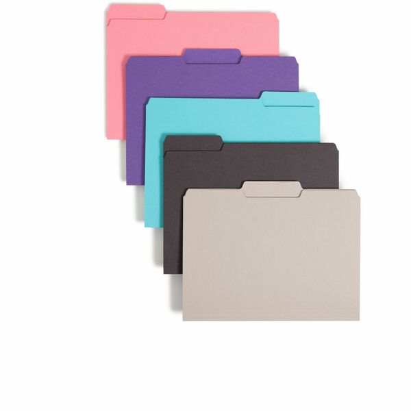 Smead Interior Folders - Letter - 8 1/2" x 11" Sheet Size - 3/4" Expansion - 1/3 Tab Cut - Assorted Position Tab Location - 11 pt. Folder Thickness - Aqua, Black, Dark Pink, Gray, Purple - 100 / Box