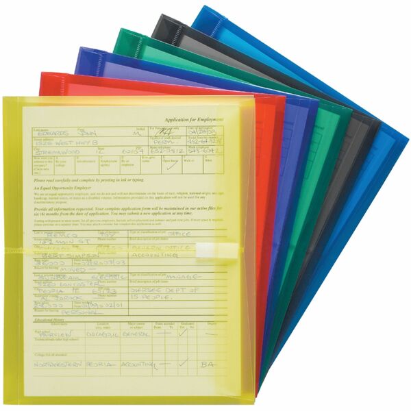 Smead Letter File Pocket - 8 1/2" x 11" - 200 Sheet Capacity - 1 1/4" Expansion - Polypropylene - Blue, Green, Purple, Red, Smoke, Yellow - 6 / Pack