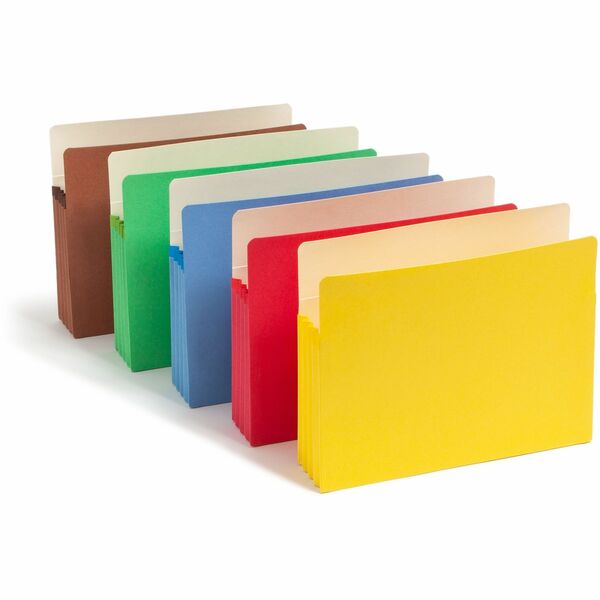Smead Straight Tab Cut Letter Recycled File Pocket - 8 1/2" x 11" - 800 Sheet Capacity - 3 1/2" Expansion - Card Stock - Yellow, Green, Red, Blue, Redrope - 10% Recycled - 5 / Pack