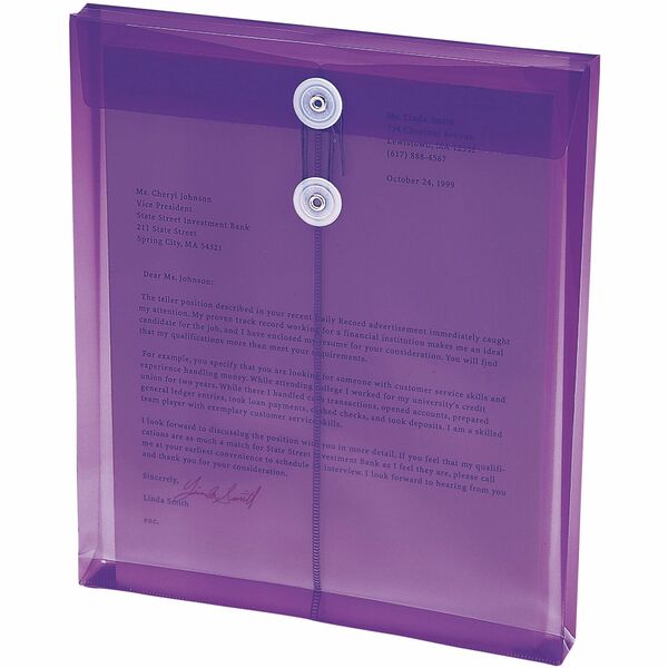 Smead Ultracolor Letter File Pocket - 8 1/2" x 11" - 1 1/4" Expansion - Polypropylene - Purple - 5 / Pack