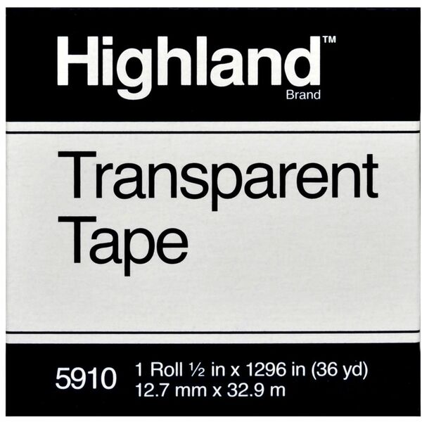 Highland Transparent Light-duty Tape - 36 yd Length x 0.50" Width - 1" Core - Acrylic - Polypropylene Backing - For Mending, Sealing, Protecting, Holding - 1 / Roll - Clear