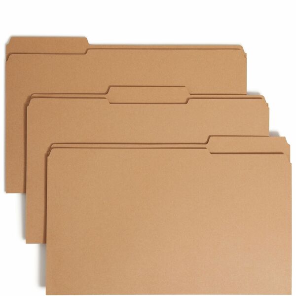 Smead 1/3 Tab Cut Legal Recycled Fastener Folder - 8 1/2" x 14" - 3/4" Expansion - 1 x 2K Fastener(s) - 2" Fastener Capacity for Folder - Top Tab Location - Assorted Position Tab Position - Kraft - Kraft - 10% Recycled - 50 / Box