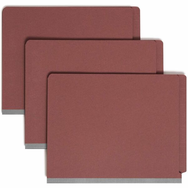 Smead 1/3 Tab Cut Letter Recycled Classification Folder - 8 1/2" x 11" - 3" Expansion - 2 x 2S Fastener(s) - 2" Fastener Capacity for Folder, 1" Fastener Capacity for Divider - End Tab Location - 3 Divider(s) - Pressboard - Red - 100% Recycled - 10 / Box