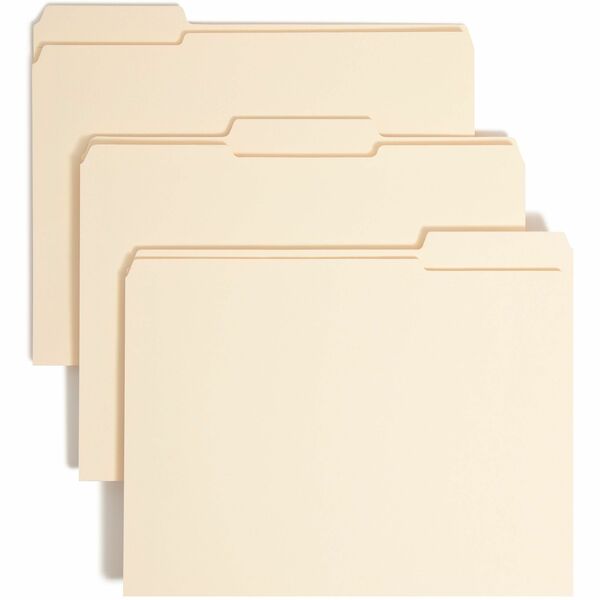 Smead 1/3 Tab Cut Letter Recycled Fastener Folder - 8 1/2" x 11" - 1 1/2" Expansion - 2 x 2B Fastener(s) - 1 1/2" Fastener Capacity for Folder - Top Tab Location - Assorted Position Tab Position - Manila - Manila - 10% Recycled - 50 / Box