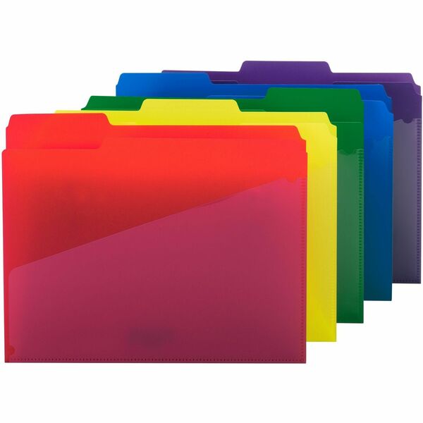 Smead 1/3 Tab Cut Letter Top Tab File Folder - 8 1/2" x 11" - 3/4" Expansion - Top Tab Location - Assorted Position Tab Position - Polypropylene - Blue, Green, Red, Yellow, Purple - 30 / Box