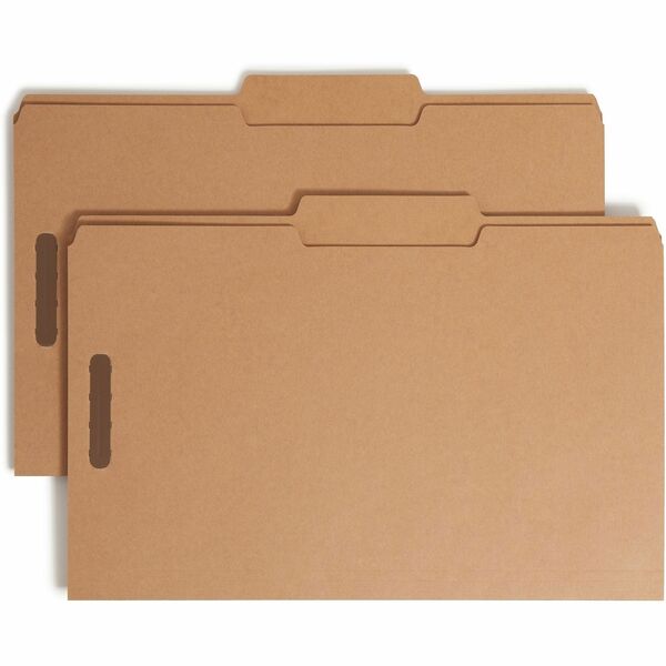 Smead 2/5 Tab Cut Legal Recycled Fastener Folder - 8 1/2" x 14" - 3/4" Expansion - 2 x 2K Fastener(s) - 2" Fastener Capacity for Folder - Top Tab Location - Right Tab Position - Kraft - Kraft - 10% Recycled - 50 / Box