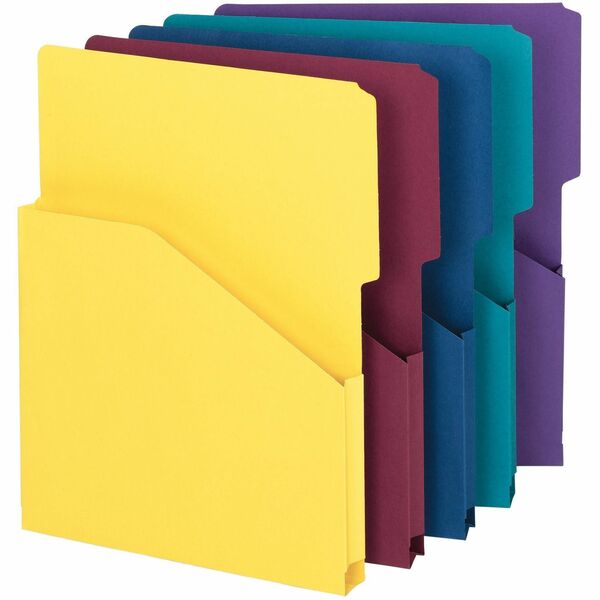 Smead 2/5 Tab Cut Letter Recycled File Pocket - 8 1/2" x 11" - 1" Expansion - Assorted - 10% Recycled - 5 / Pack