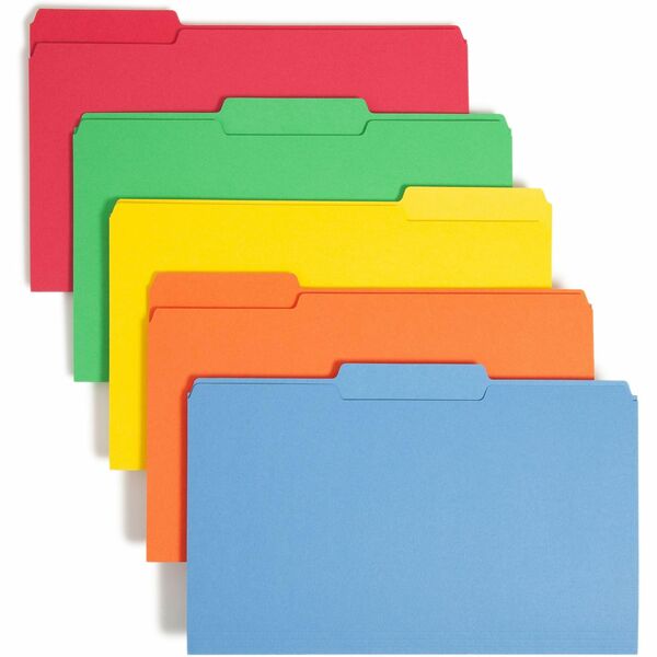 Smead Colored 1/3 Tab Cut Legal Recycled Top Tab File Folder - 8 1/2" x 14" - 3/4" Expansion - Top Tab Location - Assorted Position Tab Position - Blue, Green, Orange, Red, Yellow - 10% Recycled - 100 / Box
