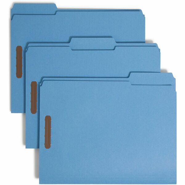 Smead Colored 1/3 Tab Cut Letter Recycled Fastener Folder - 8 1/2" x 11" - 3/4" Expansion - 2 x 2K Fastener(s) - 2" Fastener Capacity for Folder - Top Tab Location - Assorted Position Tab Position - Blue - 10% Recycled - 50 / Box