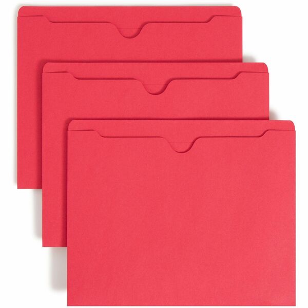 Smead Colored Straight Tab Cut Letter Recycled File Jacket - 8 1/2" x 11" - Red - 10% Recycled - 100 / Box