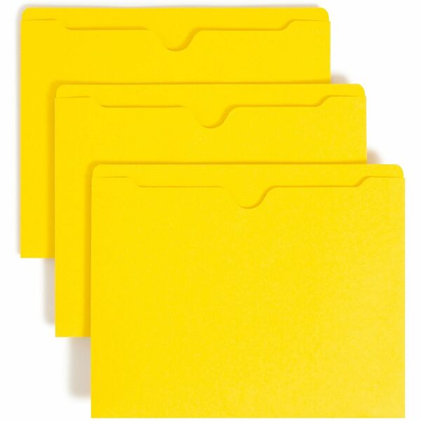 Smead Colored Straight Tab Cut Letter Recycled File Jacket - 8 1/2" x 11" - Yellow - 10% Recycled - 100 / Box