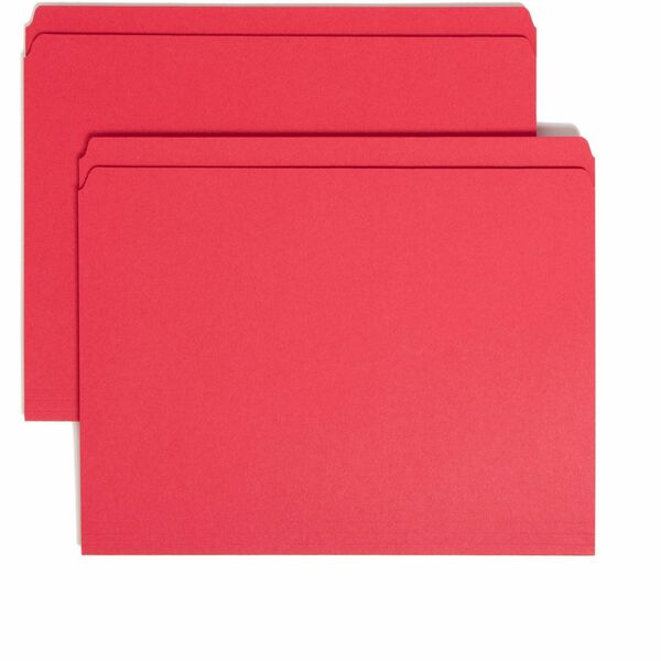 Smead Colored Straight Tab Cut Letter Recycled Top Tab File Folder - 8 1/2" x 11" - 3/4" Expansion - Red - 10% Recycled - 100 / Box