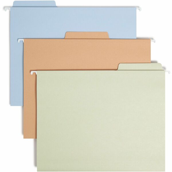 Smead FasTab 1/3 Tab Cut Letter Recycled Hanging Folder - 8 1/2" x 11" - Top Tab Location - Assorted Position Tab Position - Camel, Lake Blue, Moss - 10% Recycled - 18 / Box