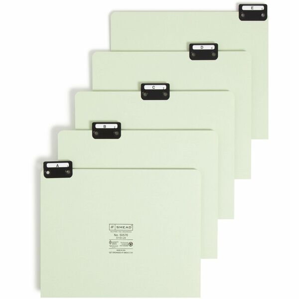 Smead Filing Guides with Alphabetic Indexing - Printed Assorted Tab(s) - Character - A-Z - 25 Tab(s)/Set - Letter - Gray Metal, Green Pressboard Tab(s) - Recycled - 25 / Set