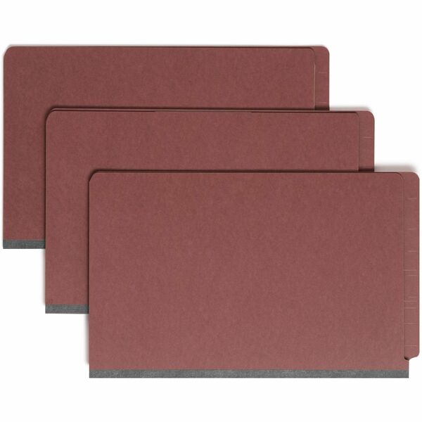 Smead Legal Recycled Classification Folder - 8 1/2" x 14" - 2" Expansion - 2 x 2S Fastener(s) - 2" Fastener Capacity for Folder - End Tab Location - 2 Divider(s) - Pressboard - Red - 100% Recycled - 10 / Box