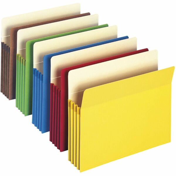 Smead Straight Tab Cut Letter Recycled File Pocket - 8 1/2" x 11" - 3 1/2" Expansion - Top Tab Location - Yellow, Green, Red, Blue, Redrope - 10% Recycled - 25 / Box