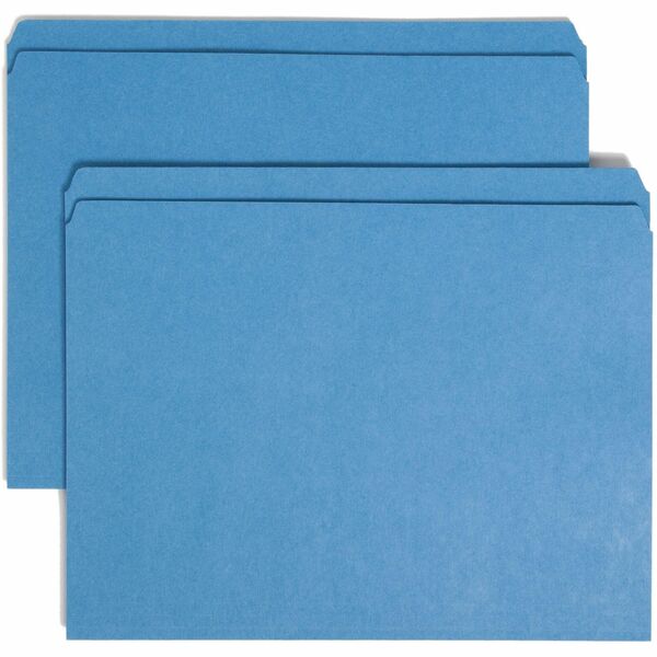 Smead Straight Tab Cut Letter Recycled Top Tab File Folder - 8 1/2" x 11" - 3/4" Expansion - Blue - 10% Recycled - 100 / Box