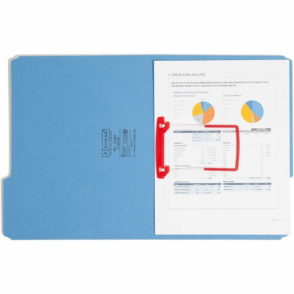 Smead U-Clip Bonded Fasteners - 2" Size Capacity - for Folder - Flexible, Heavy Duty, Self-adhesive, Acid-free - 100 / Box - Red, White - Poly