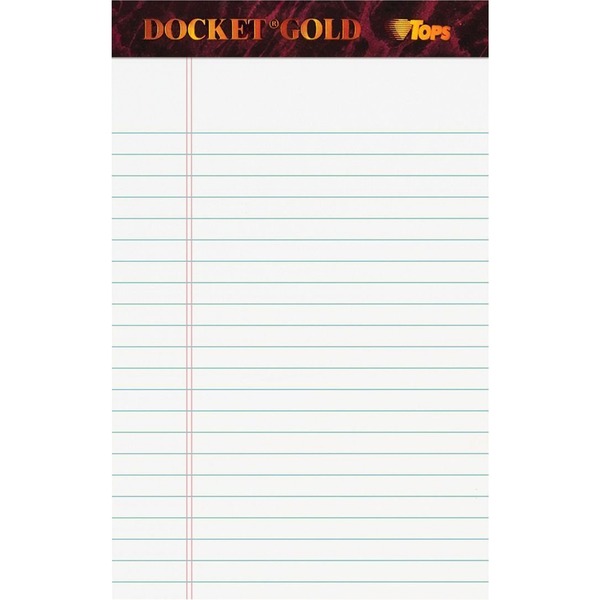 TOPS Docket Gold Jr. Legal Ruled White Legal Pads - Jr.Legal - 50 Sheets - 0.28" Ruled - 20 lb Basis Weight - Jr.Legal - 5" x 8" - White Paper - Burgundy Binding - Hard Cover, Perforated, Heavyweight - 12 / Pack