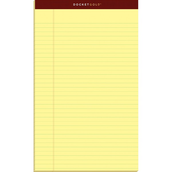 TOPS Docket Gold Legal Pads - Legal - 50 Sheets - Double Stitched - 0.34" Ruled - 20 lb Basis Weight - Legal - 8 1/2" x 14" - Canary Paper - Burgundy Binding - Perforated, Hard Cover, Heavyweight, Resist Bleed-through, Easy Tear, Sturdy Back, Rigid - 12 / Pack