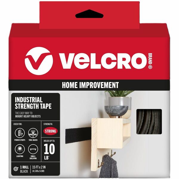 VELCRO® 90197 Heavy Duty Industrial Strength - 15 ft Length x 2" Width - Temperature Resistant, Water Proof - For Holding - 1 / RollRoll - Black