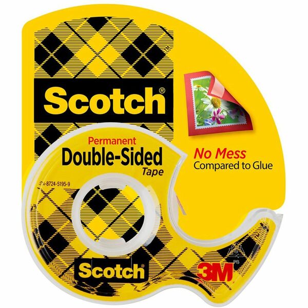 Scotch Double-Sided Tape - 20.83 ft Length x 0.50" Width - 1" Core - Acrylate - 3 mil - Permanent Adhesive Backing - Dispenser Included - Handheld Dispenser - Long Lasting - For Splicing, Mounting, Decorating, Sealing - 1 / Roll - Clear